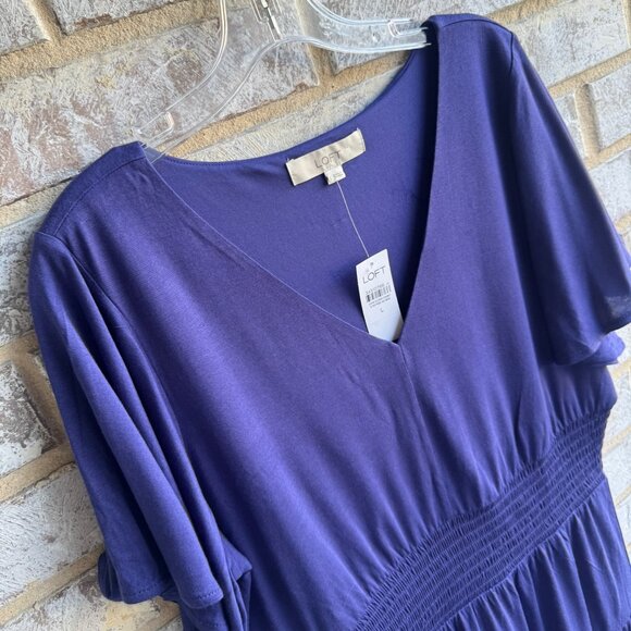 Loft Short Sleeve V-Neck Tiered Purple Dress Women's Size L - Picture 6 of 9